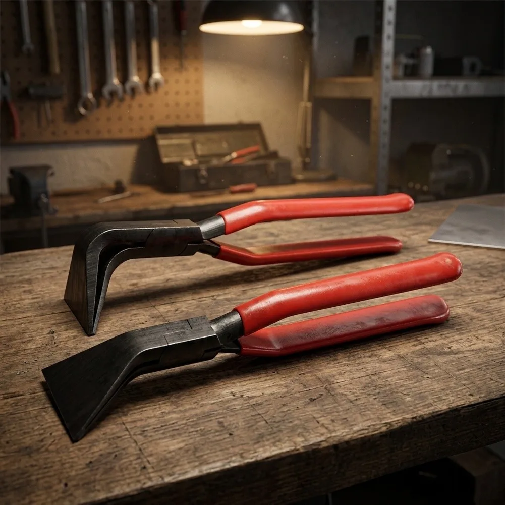 Metalworking Pliers for Edge Bending - 45 Steel Construction with Comfortable Ergonomic Handles and Plastic Coating