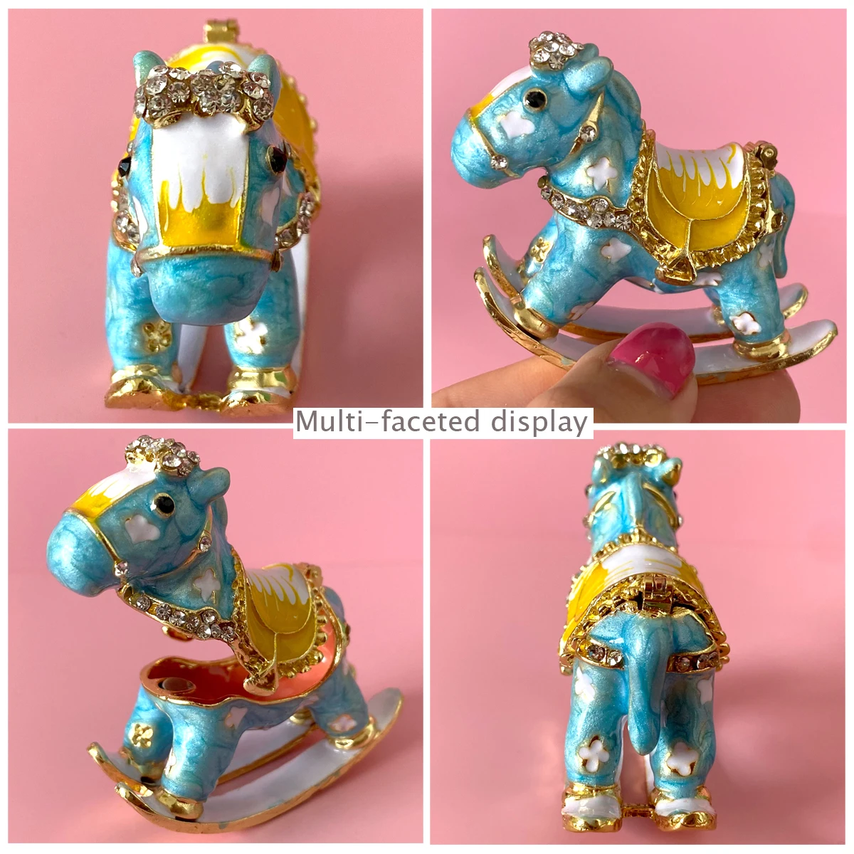 Crystal Metal Animal Figurines Jewelry Trinket Box Hinged Hand Painted Storage Case Ring Holder Home Dresser Decor Wedding Gift