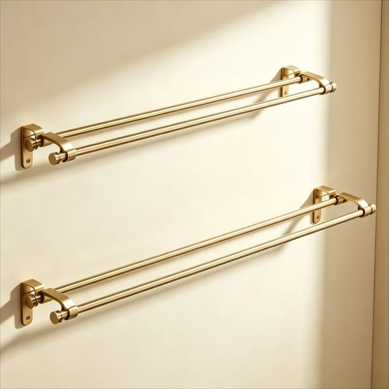 Brass Towel Rack Bathroom Wall Mount Towels Holder Luxury Modern Golden Bath Towel Rack Kitchen Dishcloth Shelf and Curtain Rod view 2