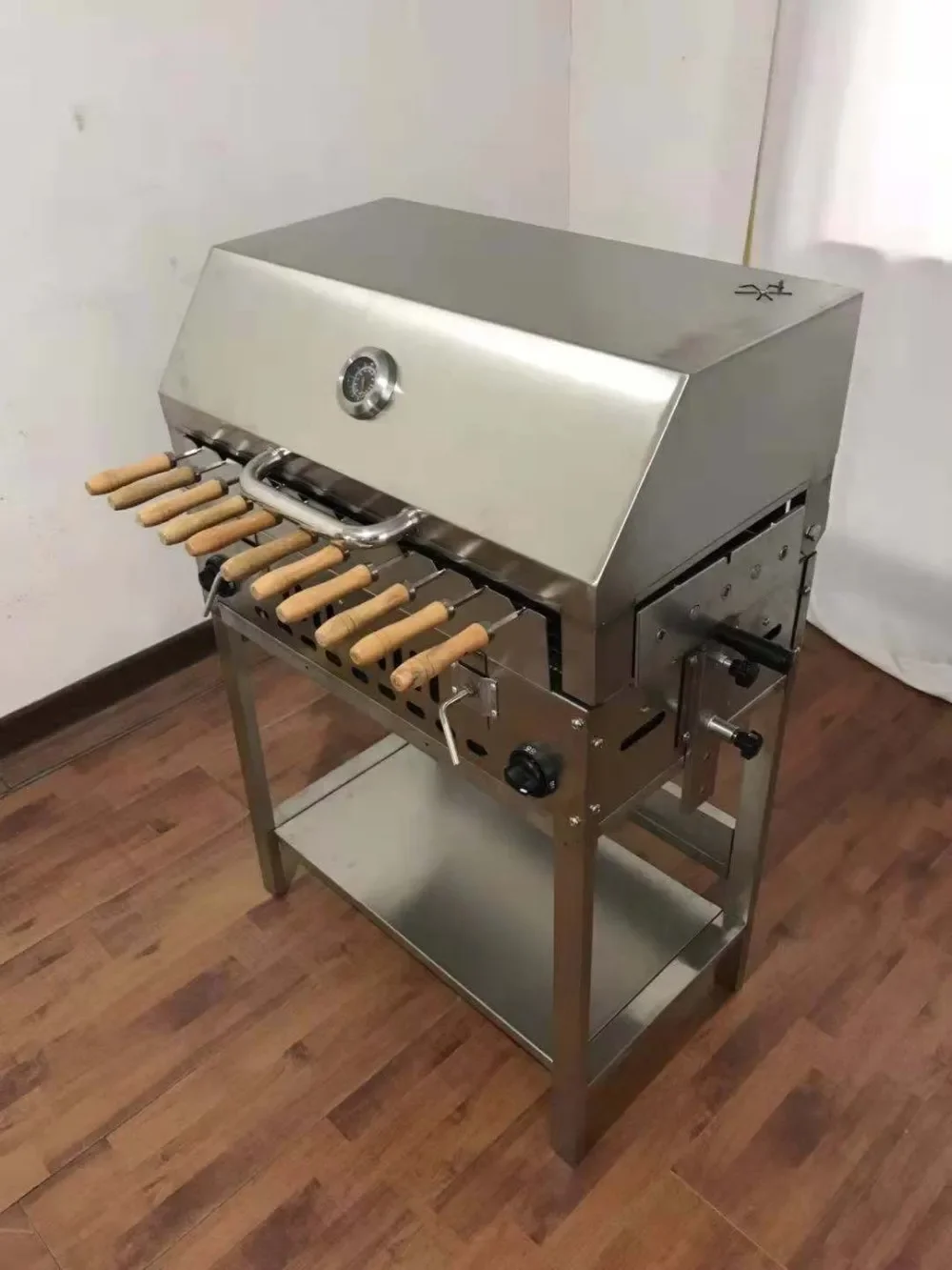 Adjustable Speed Greek Style Gas Cyprus BBQ Rotisserie Grill Power by Motor