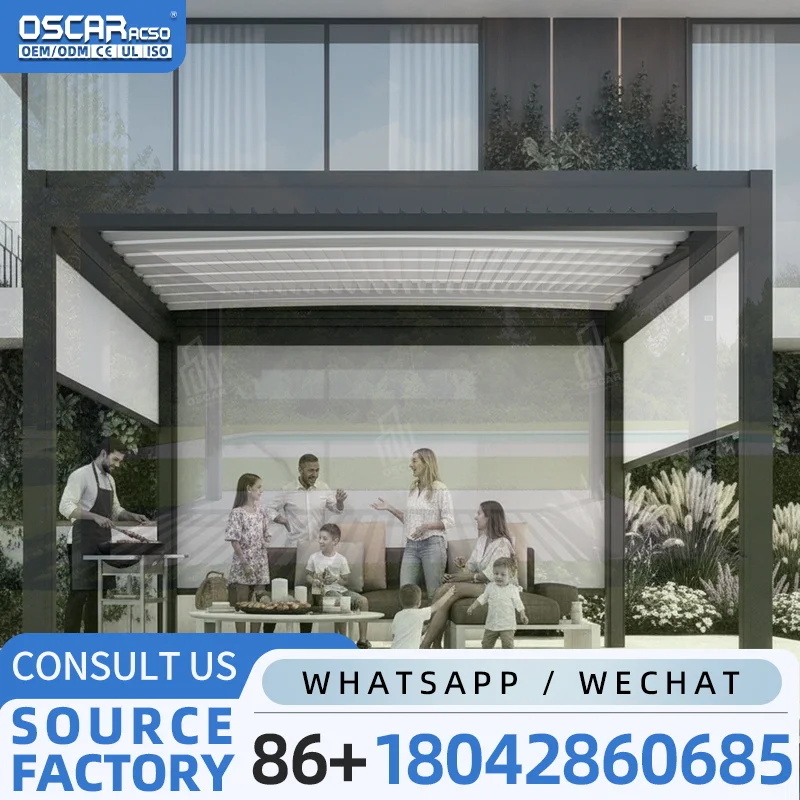 100 Percent Waterproof Motorized Louvered Aluminium Outdoor Gazebo for Leisure Garden with Open and Close Function Creative Desi