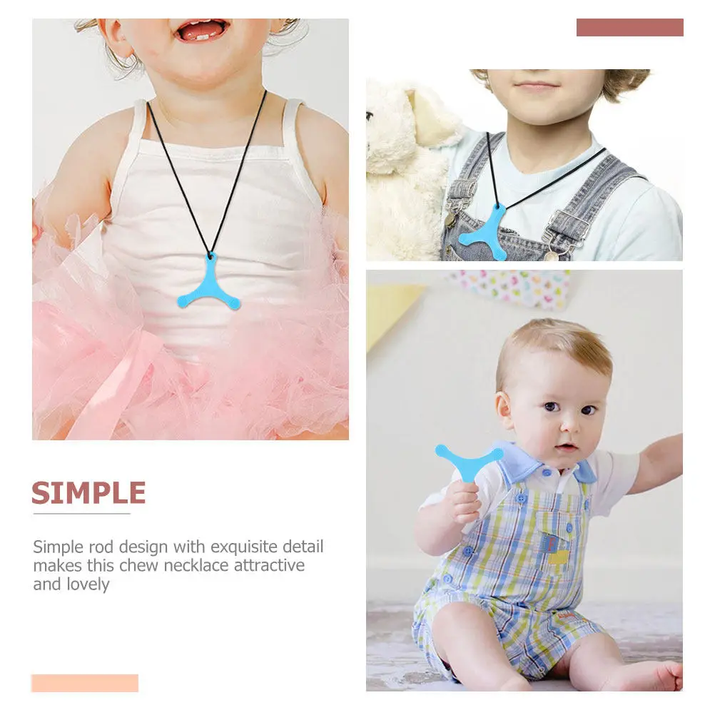2 Pcs Necklaces Sensory Toddler Chew Silicone Pendants Biting Blue for Chewing Boys