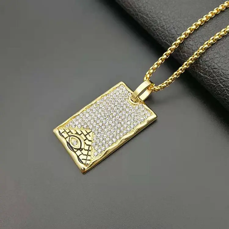 Egyptian Akhnaton Pharaoh Pendant Necklace with rhinestone In Stainless Steel eye Jewelry Charm Tutankhamun Hip Hop Jewellery