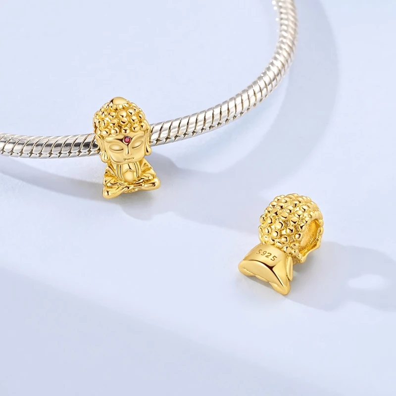 

925 Sterling Silver Golden Tathagata Buddha Charms Beads For Women Fit Original Bracelet DIY Birthday Party Jewelry Gifts