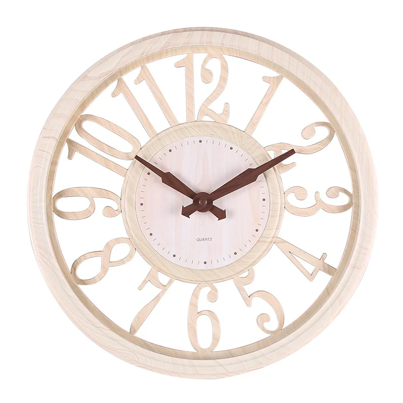 European Style Hollow Imitation Wood Grain Wall Clock Home Circular Creative Minimalist Wall Clock