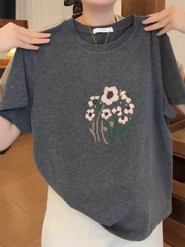 

Женская футболка большого размера с тяжелой вышивкой ort Sve Design Sensation New Sle, летний новый топ круглый Ne обычной длины