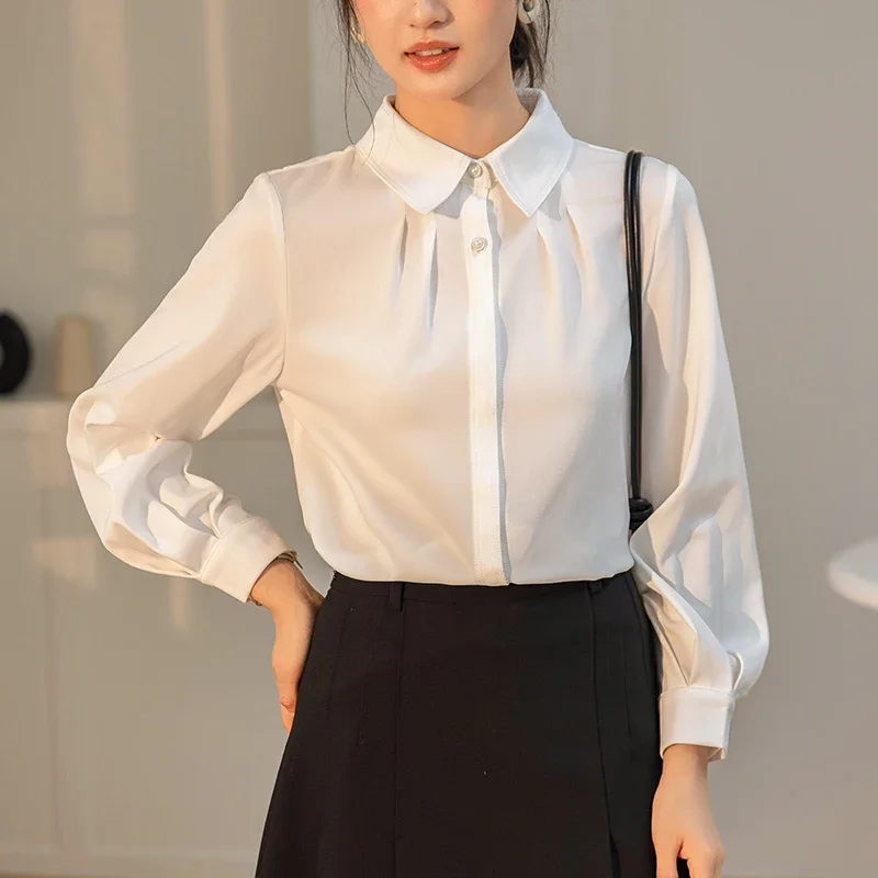 Fashion Grace Autumn New Women Shirt Long Sleeve Turn Down Collar Office Lady White Chiffon Shirt Blouse Women Tops Camisas D131