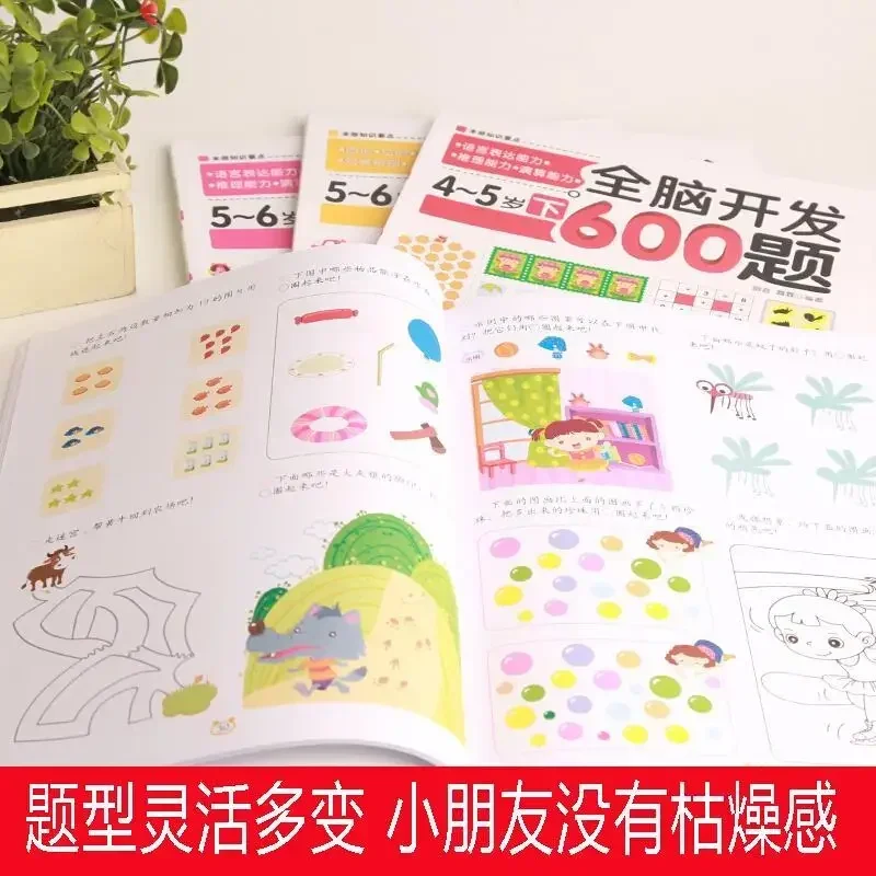 2 Books Whole Brain Development 600 Questions For Age 5-6 years Old Children Intelligence Train game book DIFUYA