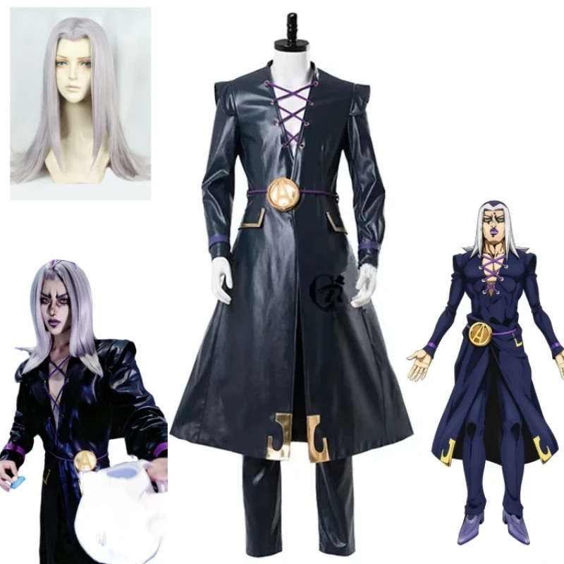 

JoJo‘s Bizarre Adventure Abbacchio Cosplay Costume Black Long Coat Purple Vest Silver Chain Tie Pin Stand Prop Convention