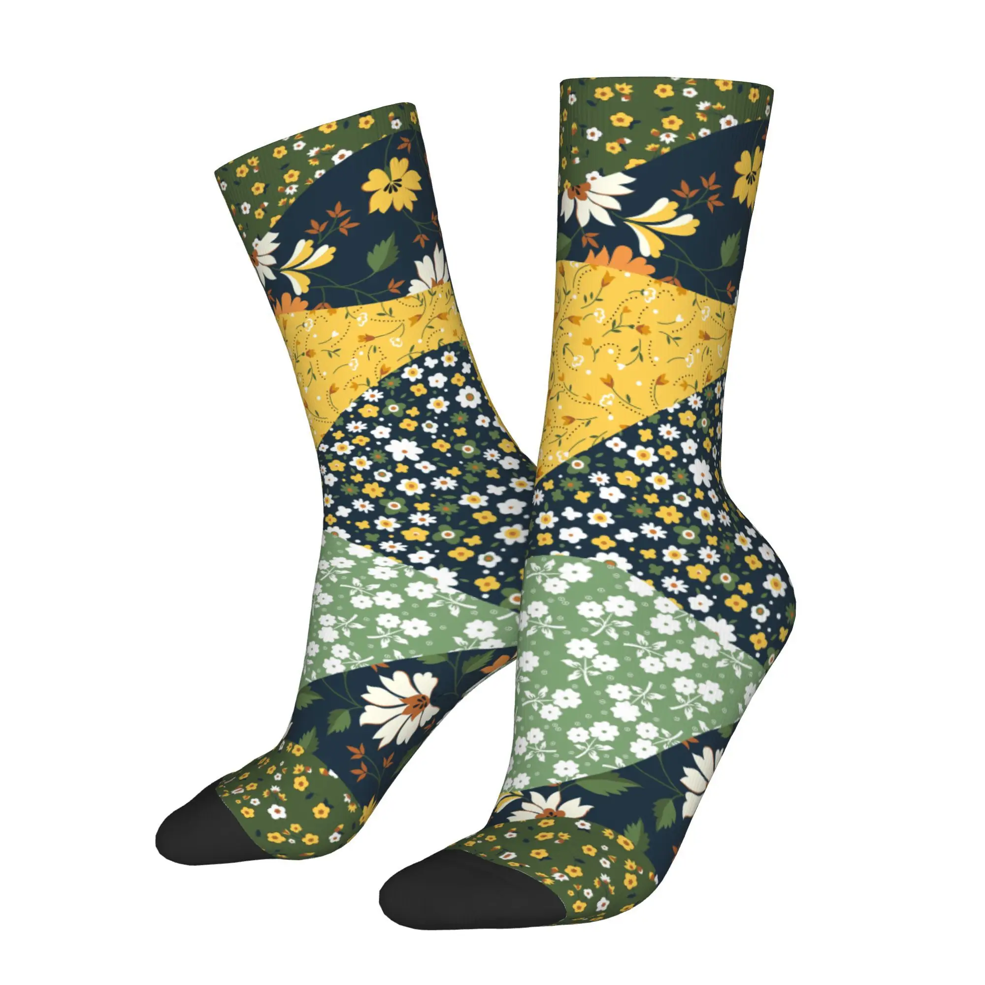 1pc Flower Patchwork Pattern  Printed Men's Socks Novelty Hip Hop Harajuku Pattern Crew Sock Casual Gift