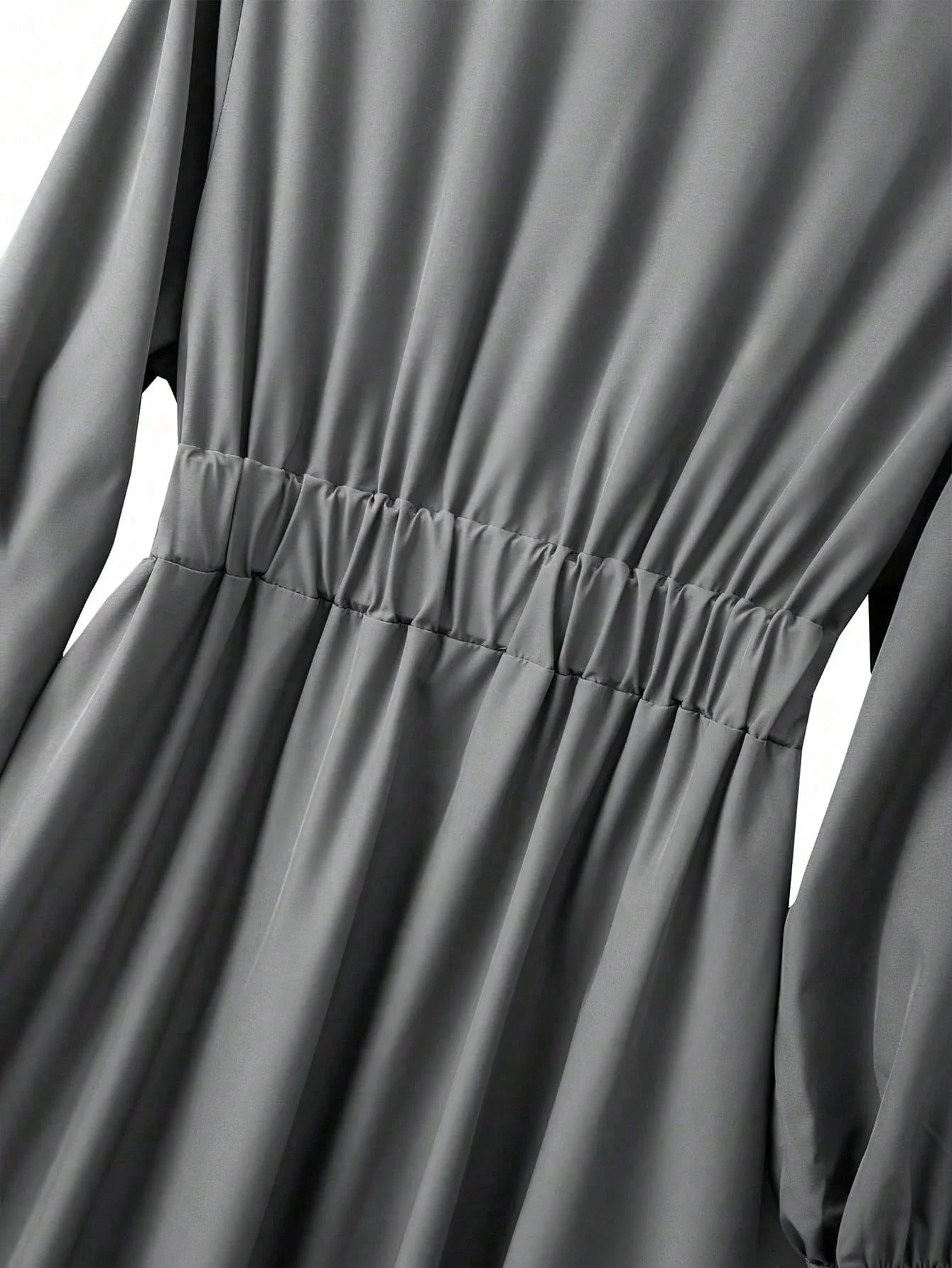 

Повседневное платье А-силуэта с отложным воротником, рукавами-фонариками и плиссированной талией, однотонное, серое