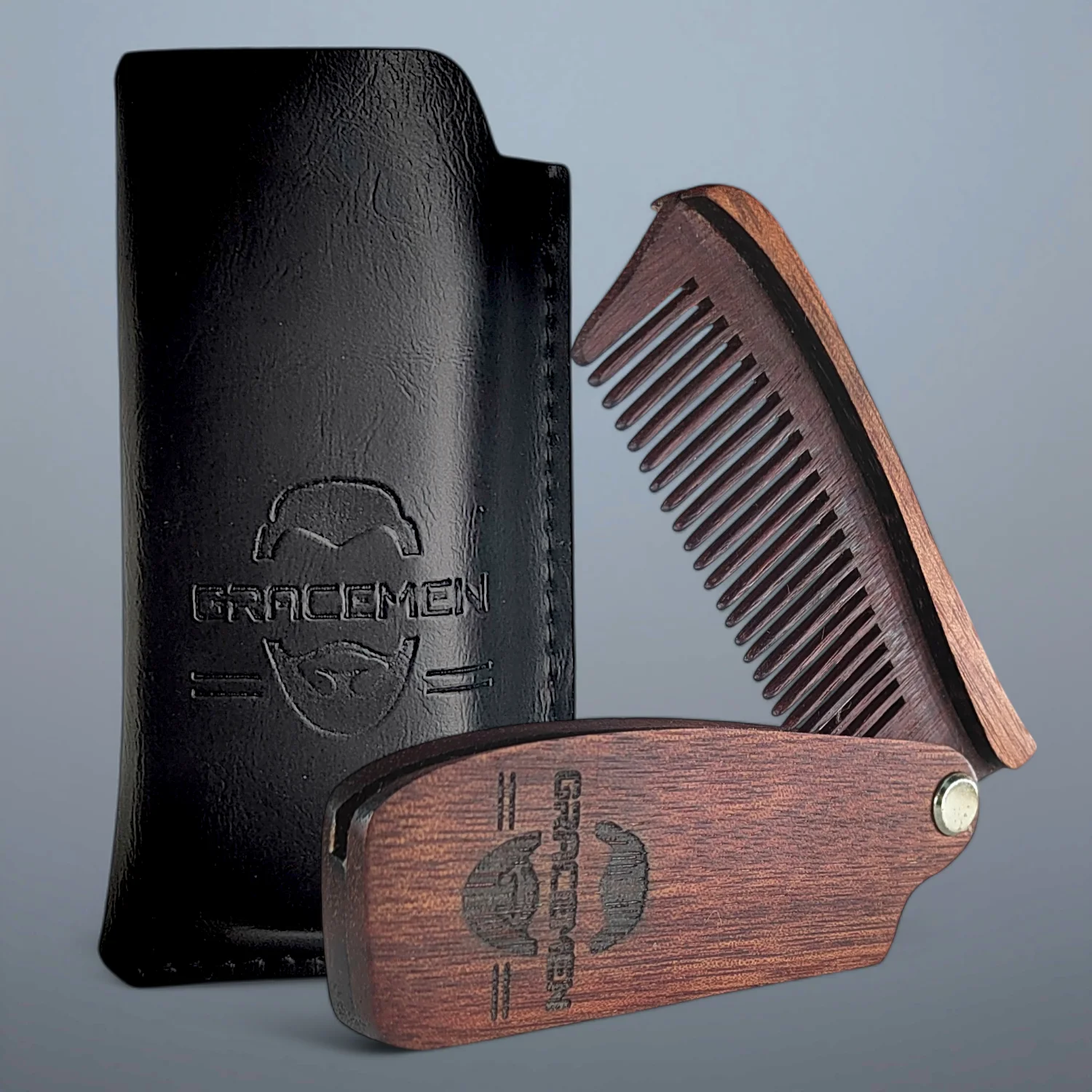 

Gracemen Foldable Comb with PU Case Natural Wooden Comb for Hair Beard Mustach Pocket Size Folding Combs for Man