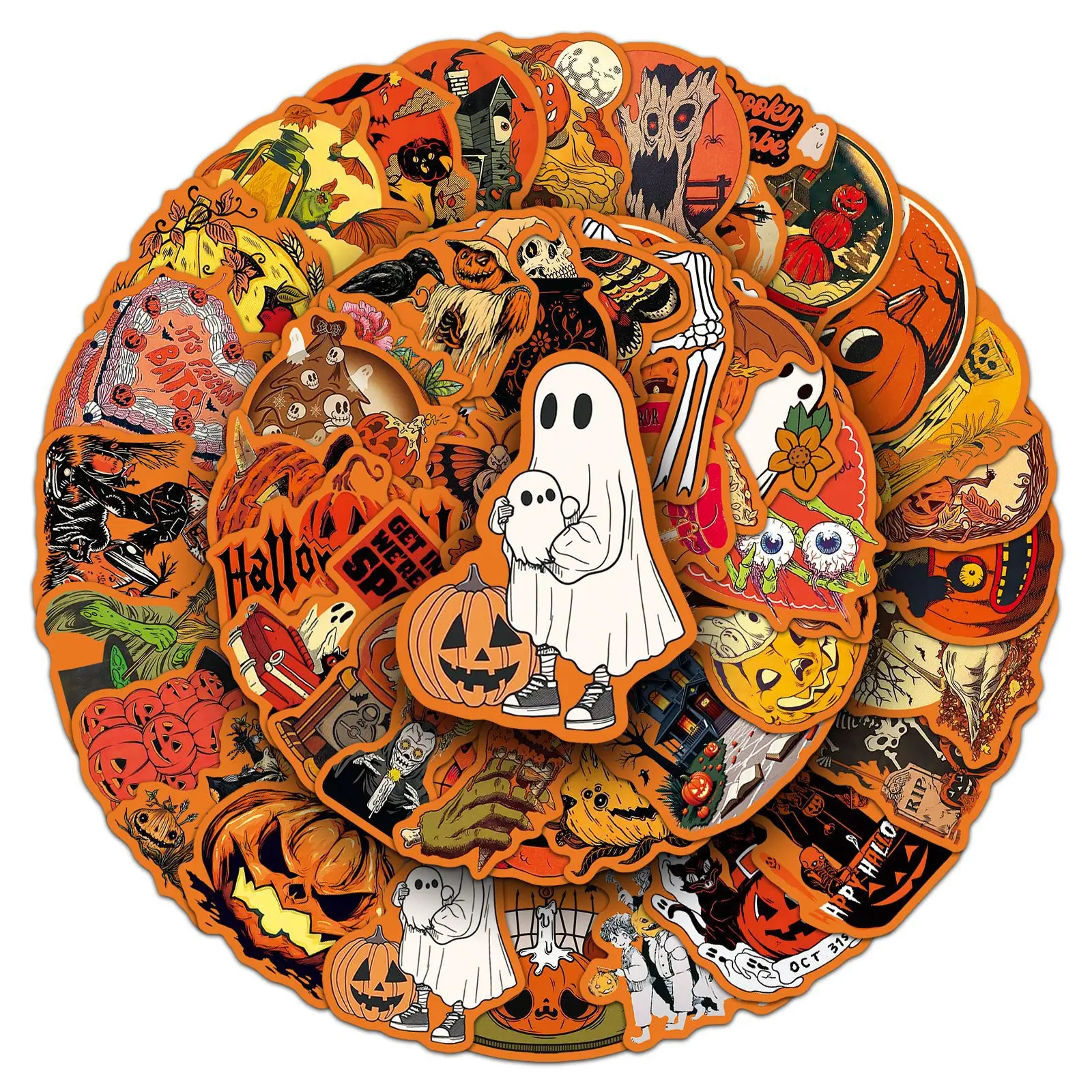 

50PCS Halloween Stickers Retro Style Holiday Halloween Decorative Water Cup Laptop Suitcase Skateboard Waterproof Decal Toys