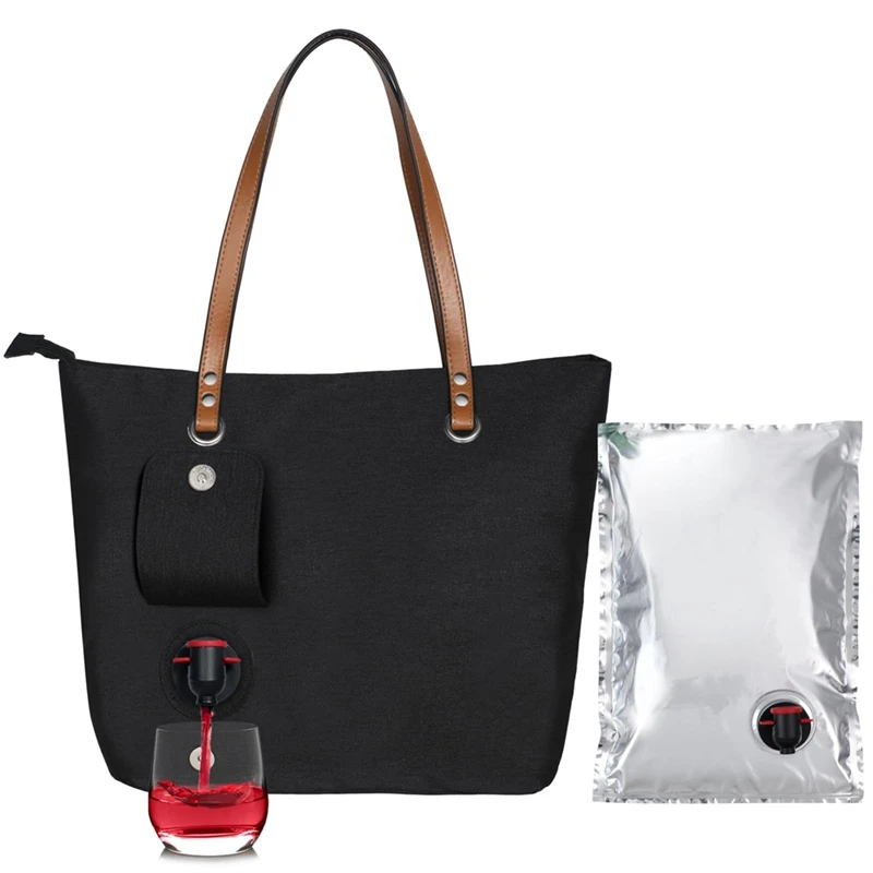 

AT05-Wine Tote Bag, Beach Cooler For Travel Gift, Leakproof Insulated Purse Carrier With Spout Compartments