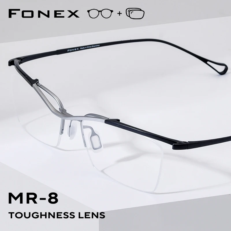 FONEX Progressive Prescription Eyeglasses Custom Photochromic Myopia Optical Lens Eyewear Men Square Glasses Titanium Frame 5919