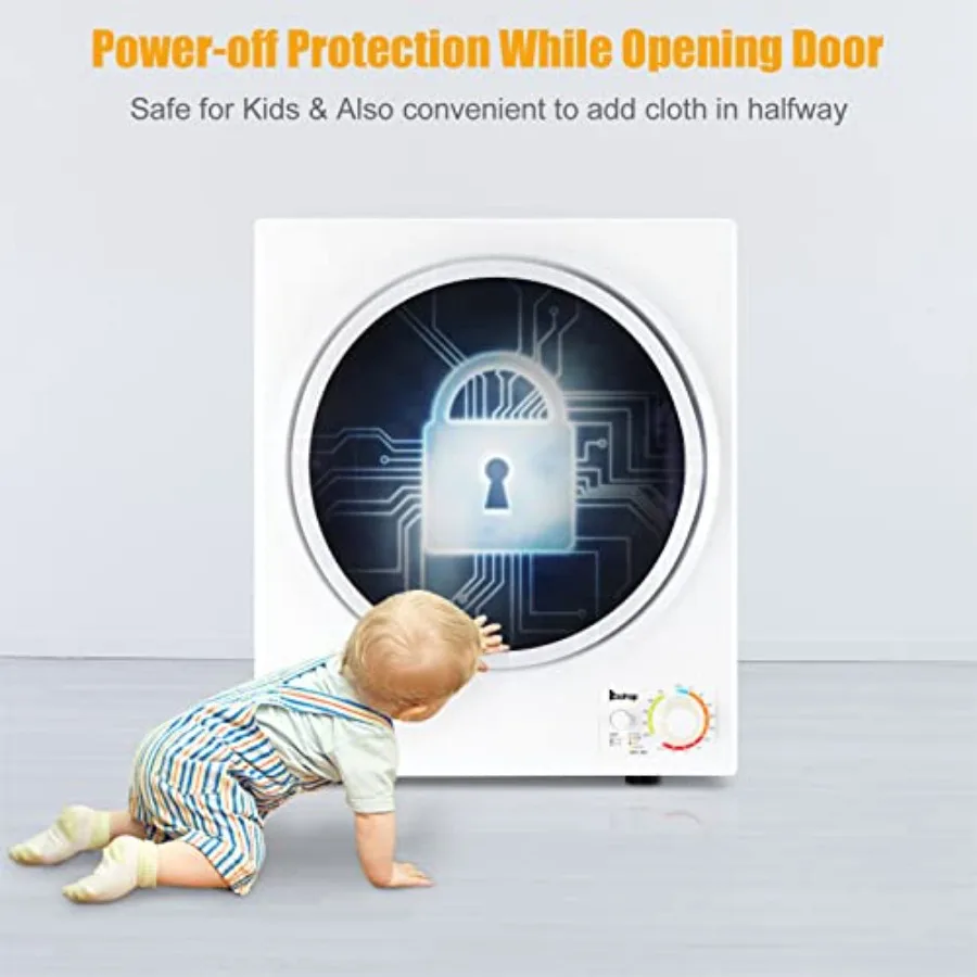 Portátil 1,5 pés cúbicos. Mini Secador de Roupa para Apartamentos, Dormitórios e RVs: Secador Elétrico Compacto com Capacidade de 5,5LBS Controle Simples