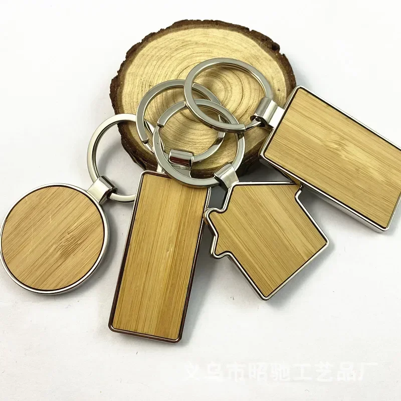 Round Solid Beech Wood DIY Personalized Wooden Engraved Keyring Custom Own LOGO Keychain Making Key Chain Square Customize