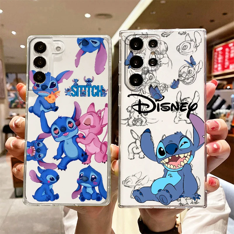 Disney Angel Stitch Lilo, funda transparente para teléfono Samsung S23, S22, S21 Ultra, S20 FE Pro Lite, S10, S9, S8 Plus, 5G