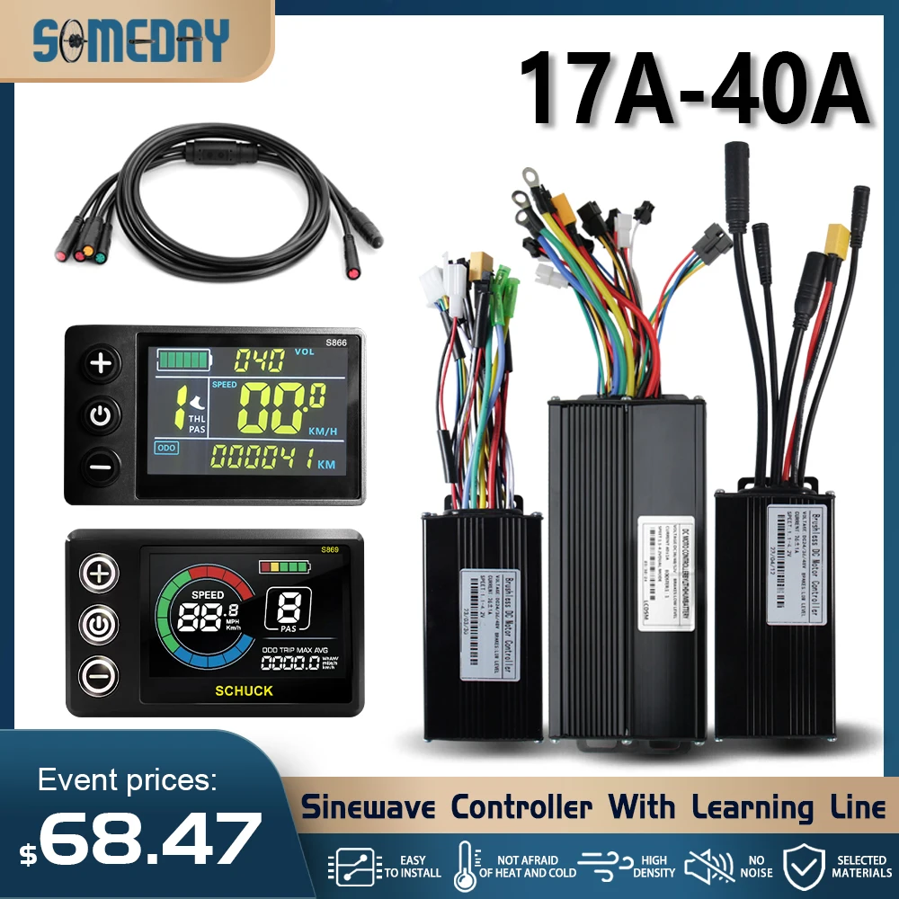

17A 26A 30A 40A Ebike SineWave Three mode controller set LCD Display 1T5 Red Cable For 250W-2000W Motor Kit