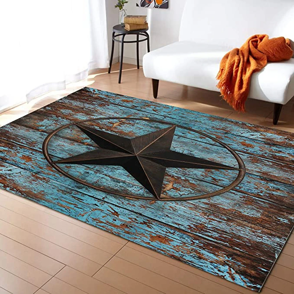 CLOOCL Rustic Western Texas Star Wood Panel Style Modern Area Mats Non-Slip Floor Carpet Indoor Outdoor Throw Flannel Rugs