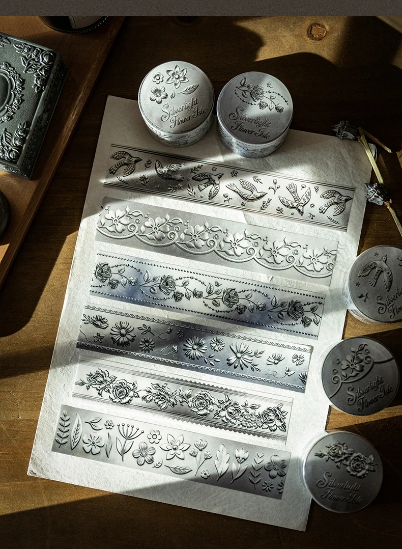 Journal GO 2,5cmx2M Vintage Silber Landschaft PET-Band Blumen Vögel Kreatives DIY Journal-Material Collage Scrapbooking Aufkleber – Detail 11
