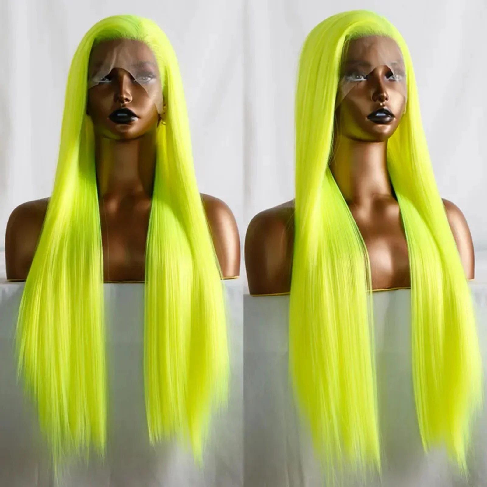 13X4 Neon Green Wig Straight Synthetic Lace Front Wig Long Silky Fluorescent Yellow Colored Hair Frontal Wigs for Women Party