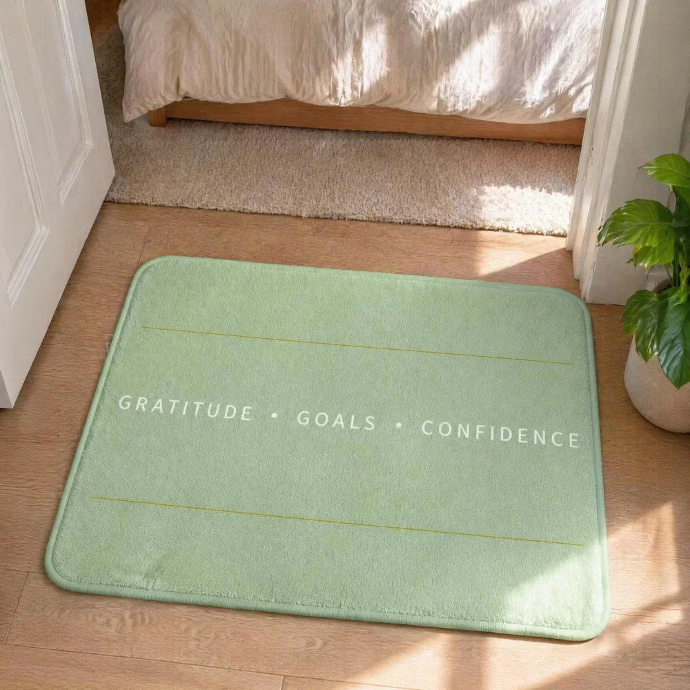Light Green Crystal Velvet Floor Mat,Letter Print Non Slip Washable Square Doormat Minimalist Bedroom Bathroom Entryway Decor