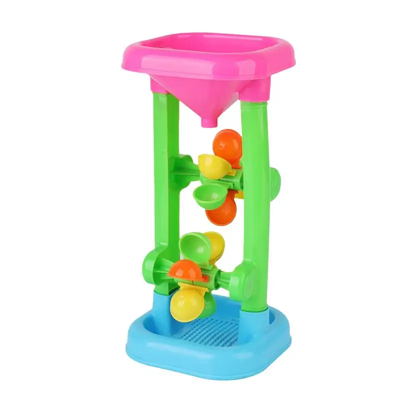 Brinquedo giratório criativo do moinho de vento para crianças, Water Sifting Funnel Toy, Beach Hourglass, Bath Toy, Double Wheel, Children