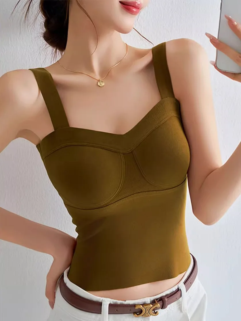Warm Thermal Underwear Vest Women's Autumn Winter Seamless Beautiful Back Bra Integrated with Chest Pad Base Shirt