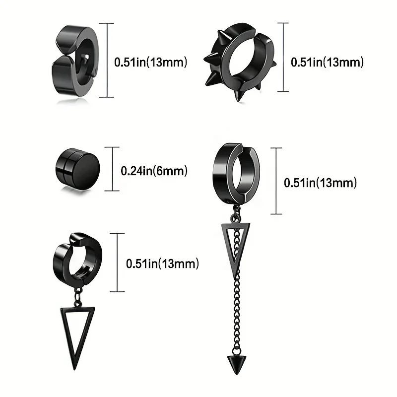 1 Pairs Black Stainless Steel Clip-On Earrings for Non-Pierced Ears  for Men Non-Perforated Fake Gauge Earrings Jewelry Gift