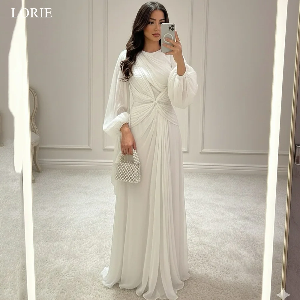 

LORIE Chic Chiffon Evening Dresses Full Sleeves A-Line Party Dress Pleats Floor-Length Prom Gowns Customized