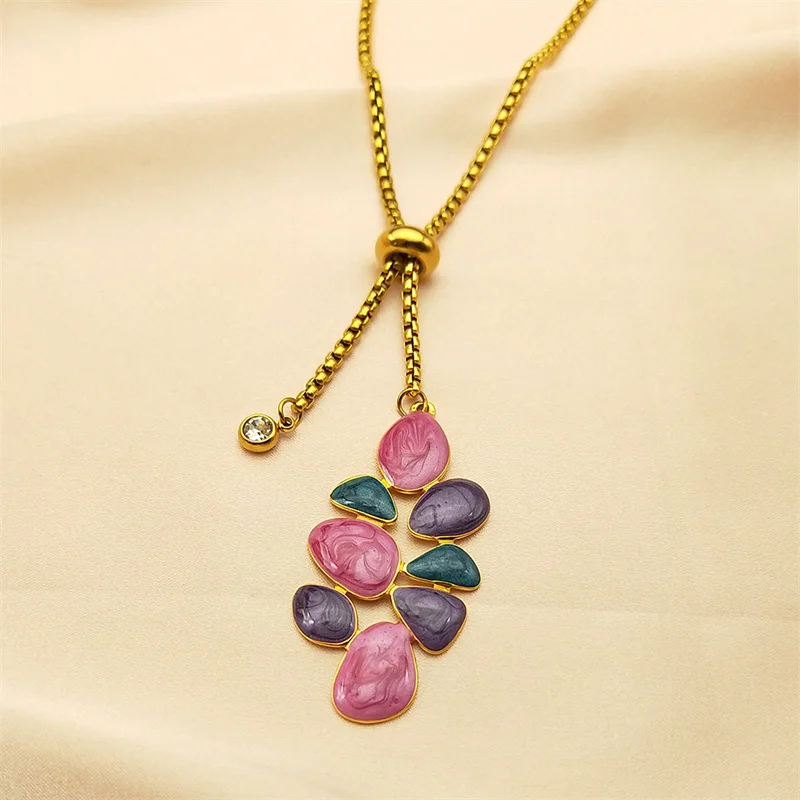 

Bohemian Colorful Leaf Pendant Necklaces For Women Stainless Steel Gold Color Aesthetic Long Chain Jewelry Gift NZZZ378-1S01