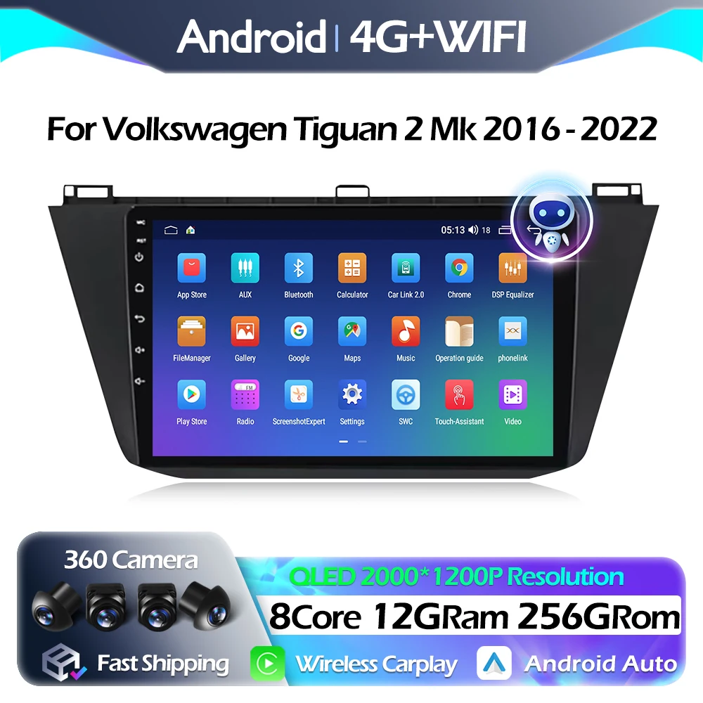 

Navigation GPS For Volkswagen Tiguan 2 Mk 2016 - 2022 Car Radio Multimedia Video Player Android Auto Carplay QLED WIFI BT