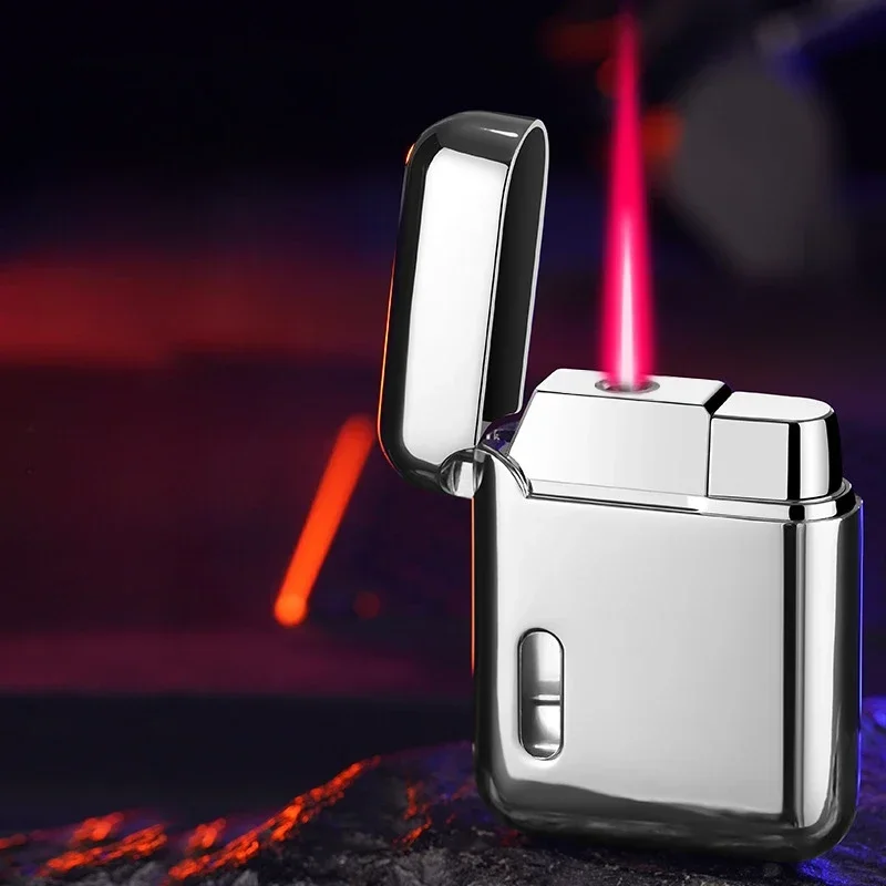 

Fashionable Red Flame Gas Lighter Direct Injection Windproof Electroplating Process Compact Body