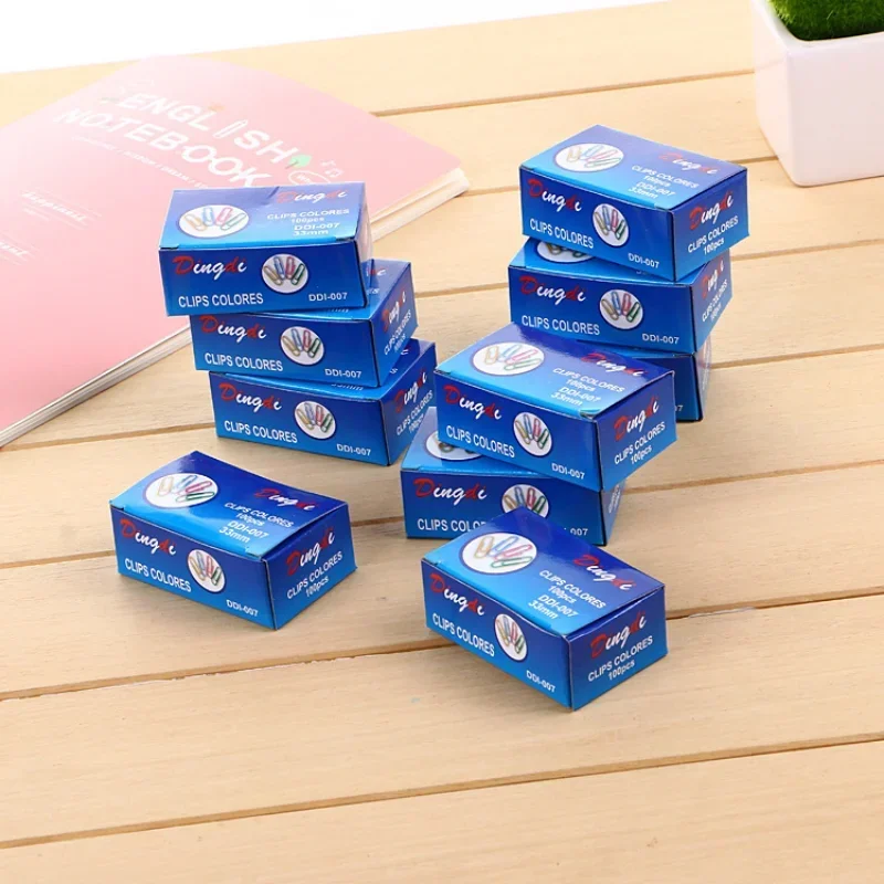 Rainbow Colored Metal Paper Clips, Memo Clips, Bookmarks, Office Accessories, School Supplies, 70pcs/box