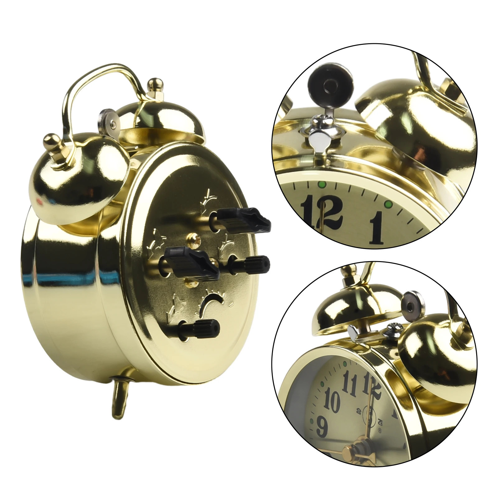 7cm Horseshoe Gold Mechanical Alarm Clock Manual Wind Up Vintage Metal Snooze Clock Table Display Home Decoration Alarm Clocks