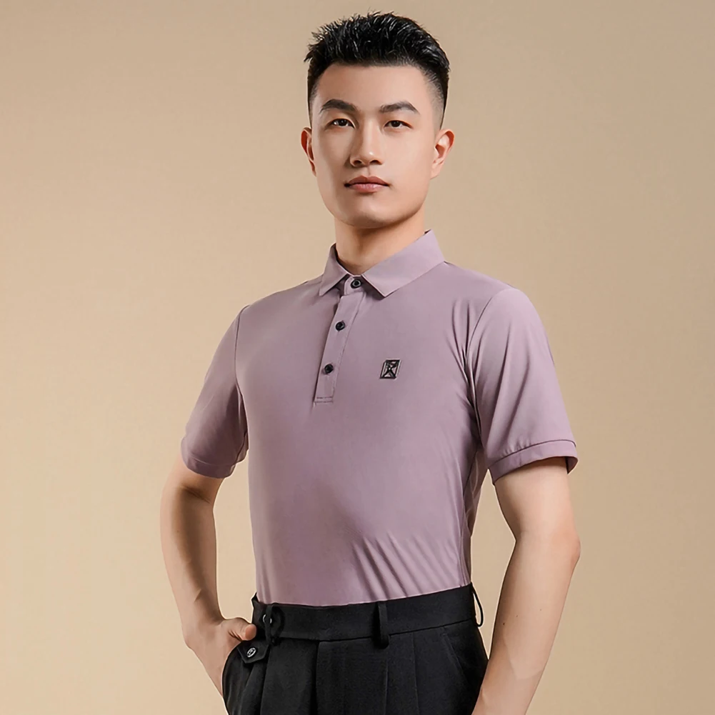 ラテンダンス ダークブルー 練習着 社交ダンス メッシュ メンズダンススーツ トップス 半袖 新品 ブラックシャツ