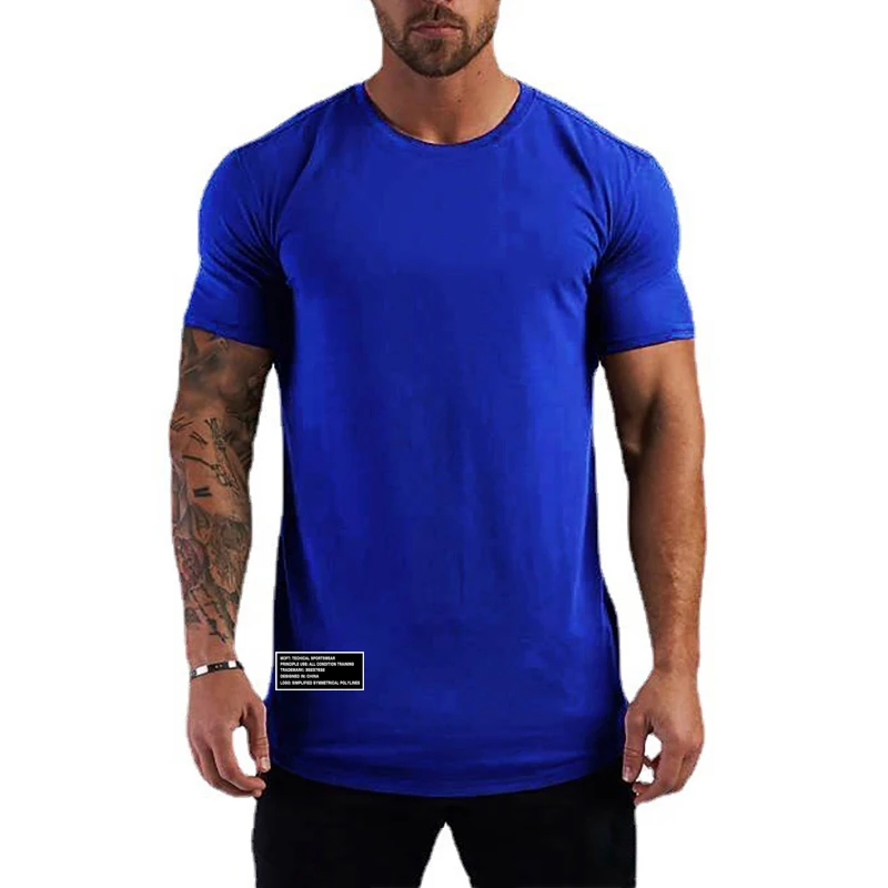 Letnia szczupła dopasowany T-shirt męska sportowa koszulka z krótkim rękawem męska odzież bawełniana koszulka na siłownię Fitness koszulki treningowe kulturystyki — zdjęcie 5