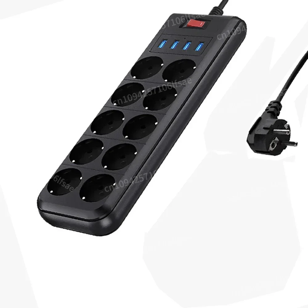 10-Way Power Strip with EU Plug AC Outlet USB Charging Port  2m Extension Cord for Computer TV Smartphone Appliances