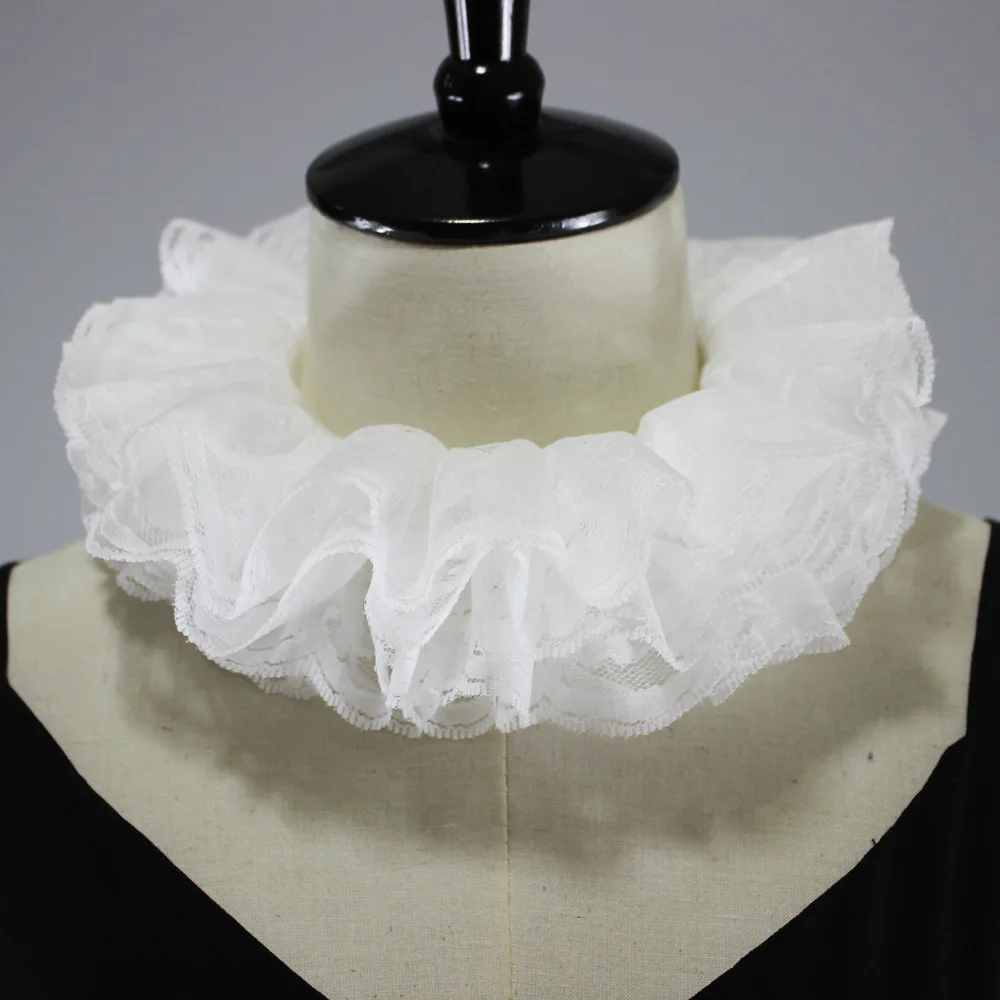 

Vintage Lace Ruffled Multi-layer Detachable Collar Victorian Elizabethan Edwardian White Costume Neck Fake Collar Unisex