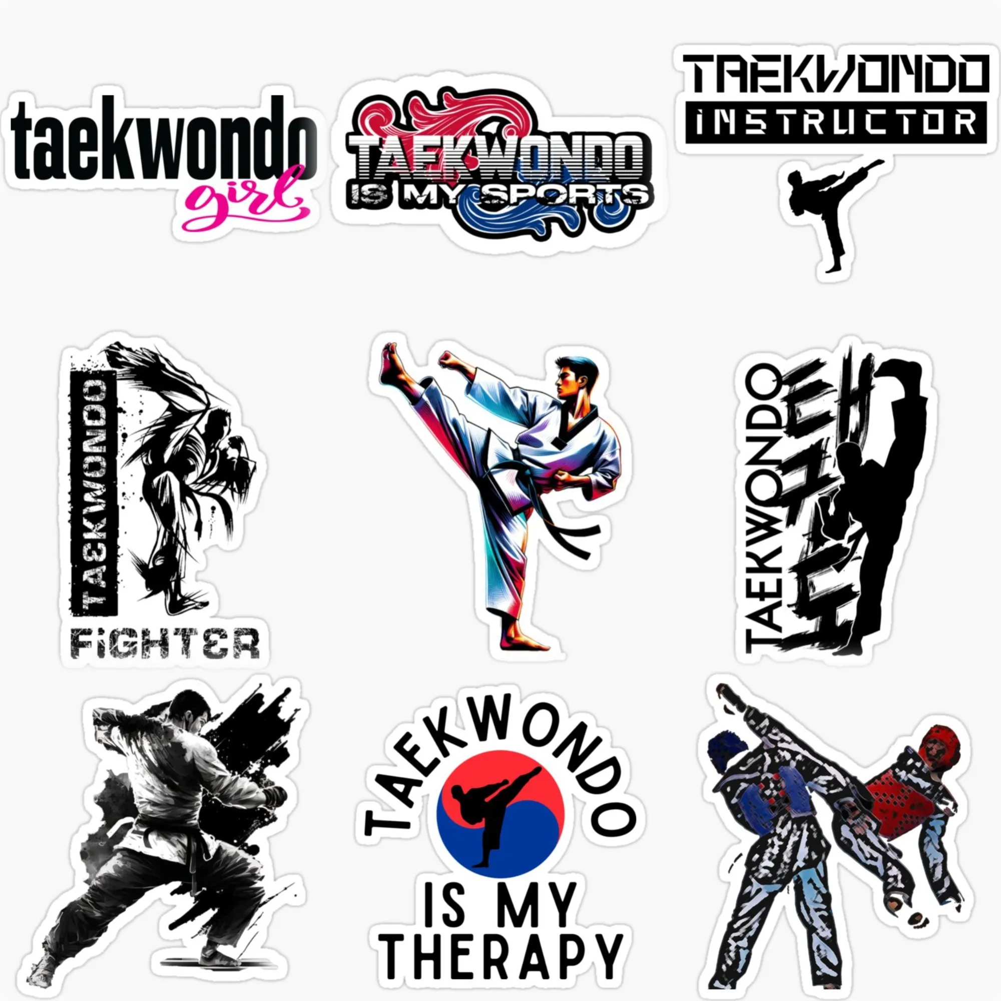 

Тхэквондо, боевой удар, креативные наклейки для автомобиля из ПВХ, аксессуары, фургон, велосипедный шлем, оконная наклейка на стену, настраиваемый размер