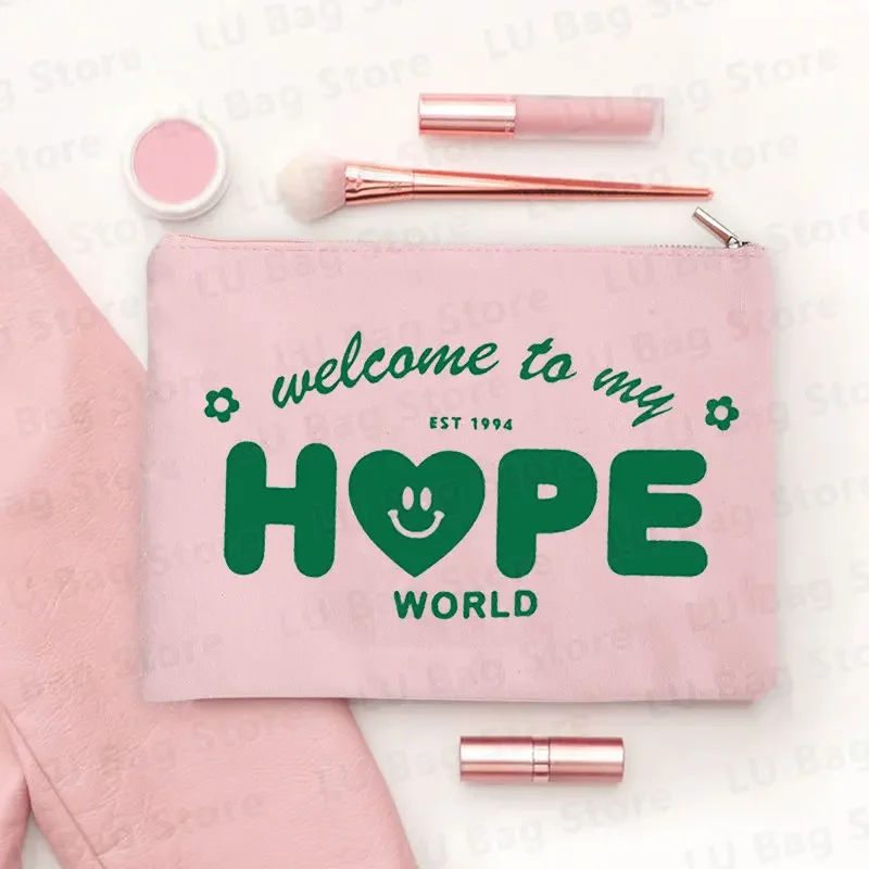 J-hope Hope World-Bolsa de maquillaje de lona Kpop para mujer, bolsa de aseo, organizador de cosméticos, monedero organizador de viaje para niños