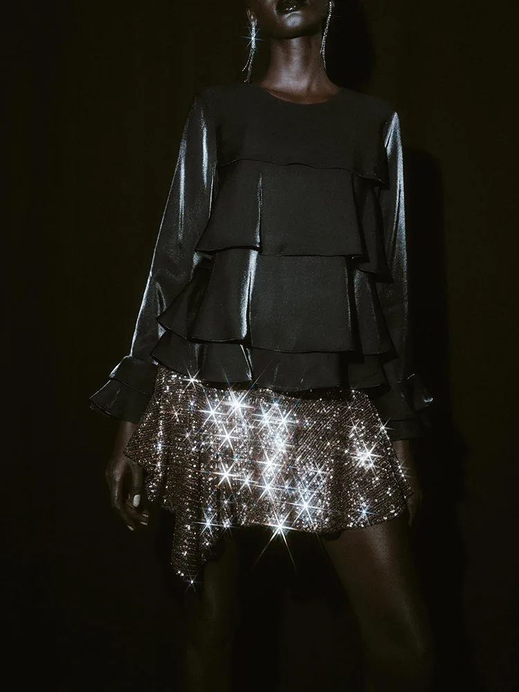 Nowa kolekcja zimowa 2025: Długi płaszcz damski z tkaniny Sve iny, ozdobny, modny, warstwowy design, model 74848 800