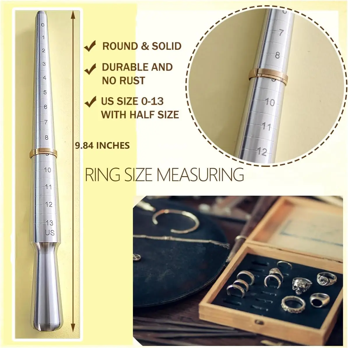 Professional Ring Sizer Mandrel Set, Finger Gauge Measurement Tool, DIY Jewelry Making Goldsmith Kit, Accurate Size Checker