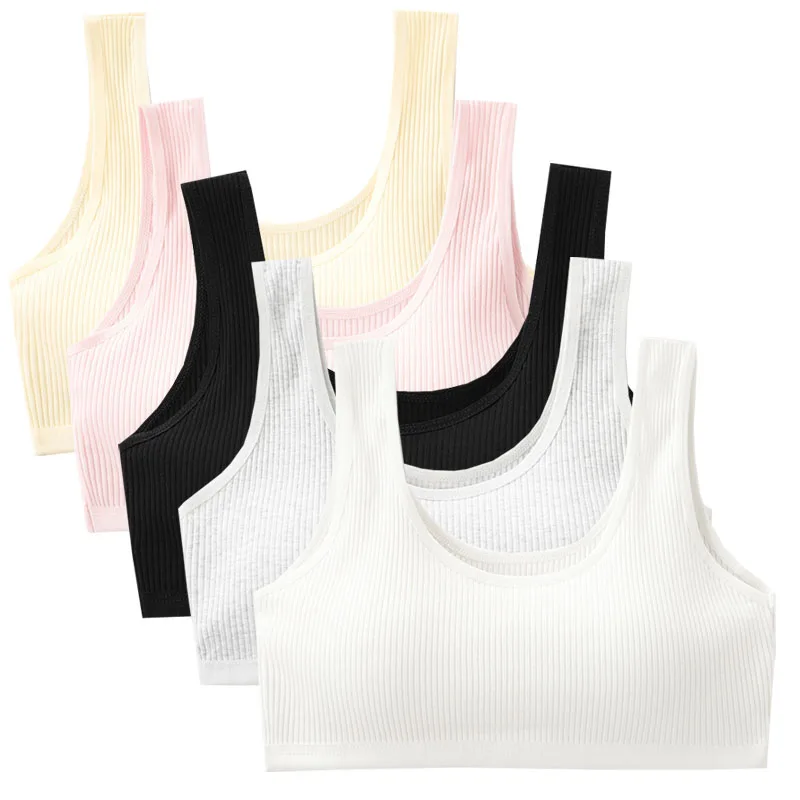Girls Cotton Sports Bras Back Buckle Training Tops Adolescent Training Vests Teenage Breathable Elastic Soft Daily Underwear