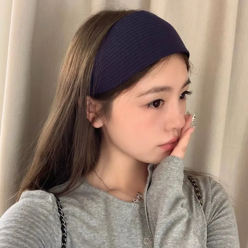 2026 Weiche, breite Strick-Baumwoll-Haarbänder für Damen und Mädchen – Koreanischer neutraler, einfarbiger Turban mit Zähnen – Kopfband und Accessoires – Detail 6