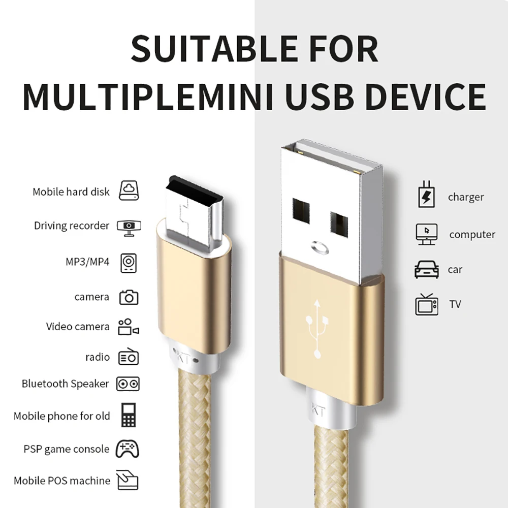 Mini USB Cable 3A Fast Charging Data Transfer Cable For Car DVR GPS Digital Camera HDD MP3 MP4 Player Mobile Phone Accessories