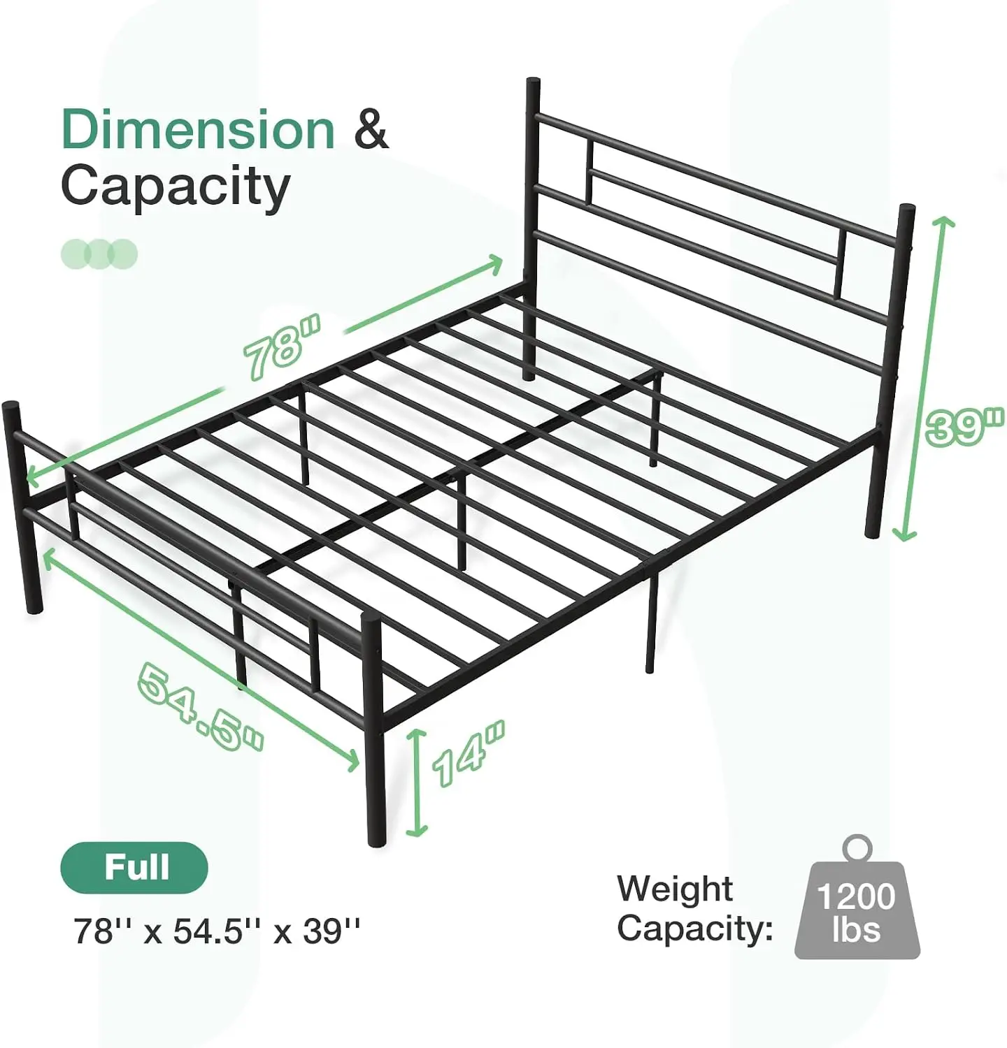 14-Inch Full Size Metal Platform Bed Frame with Headboard and Footboard, Heavy-Duty Metal Slat Support, Mattress Foundation with No Box Spring Required, Under-Bed Storage Space