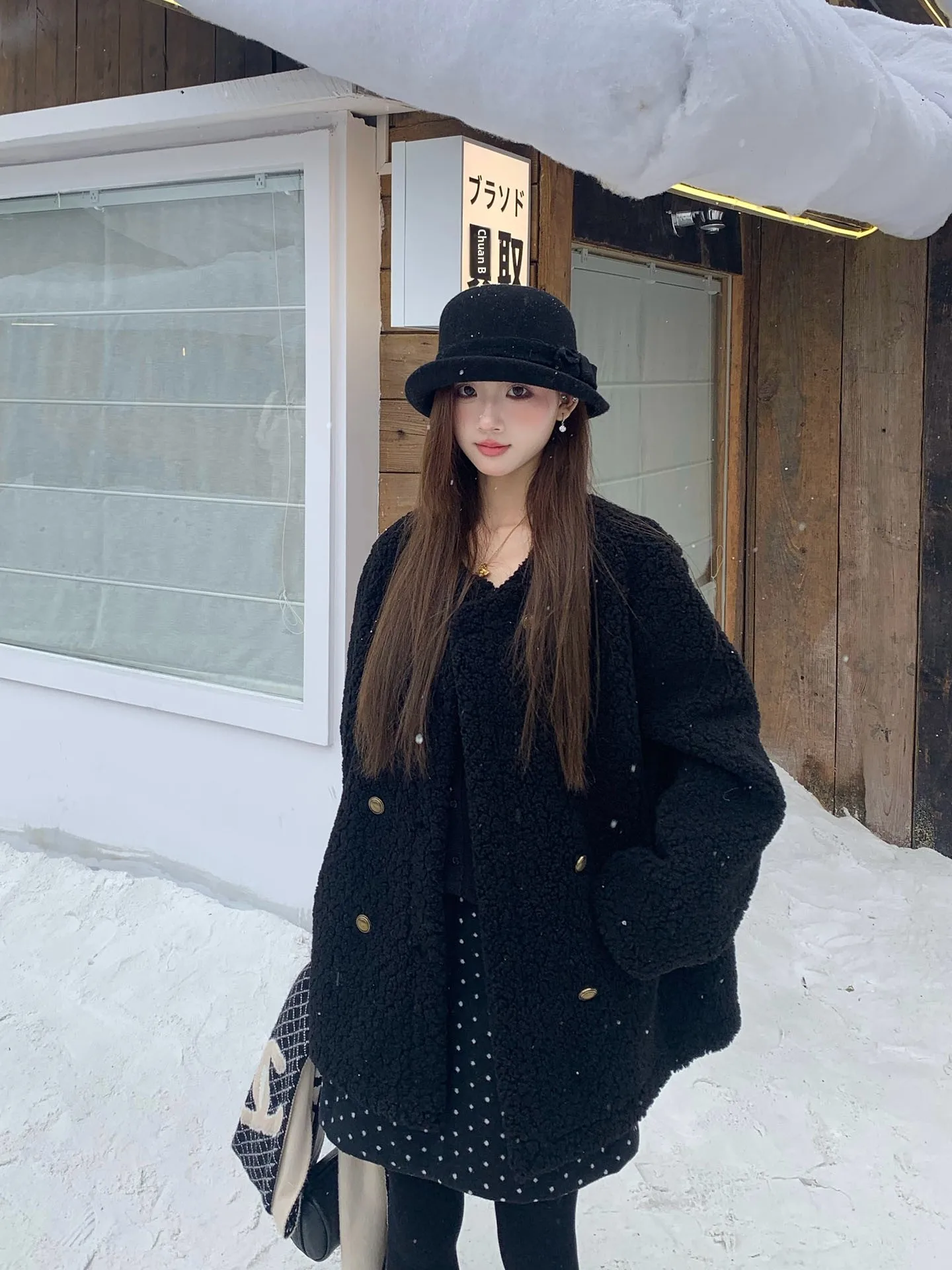 

Мягкое двубортное пальто из овечьего меха для женщин, зимнее, свободного кроя, теплое, винтажное, с длинными рукавами, средней длины, из полиэстера