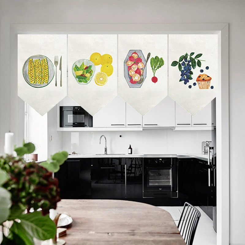 VIKAMA Kitchen Food Mushroom Vegetables Triangle Curtain, 6 Designs, Doorway Decor for Bedroom